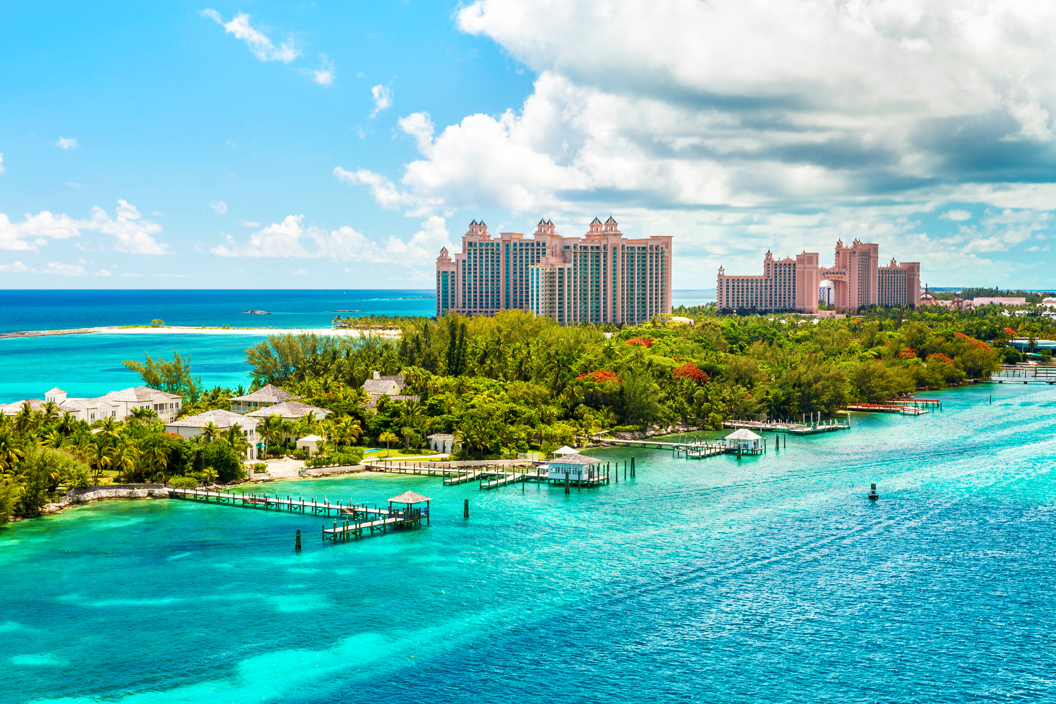 Atlantis Caribbean beach resort, with white sand coastline