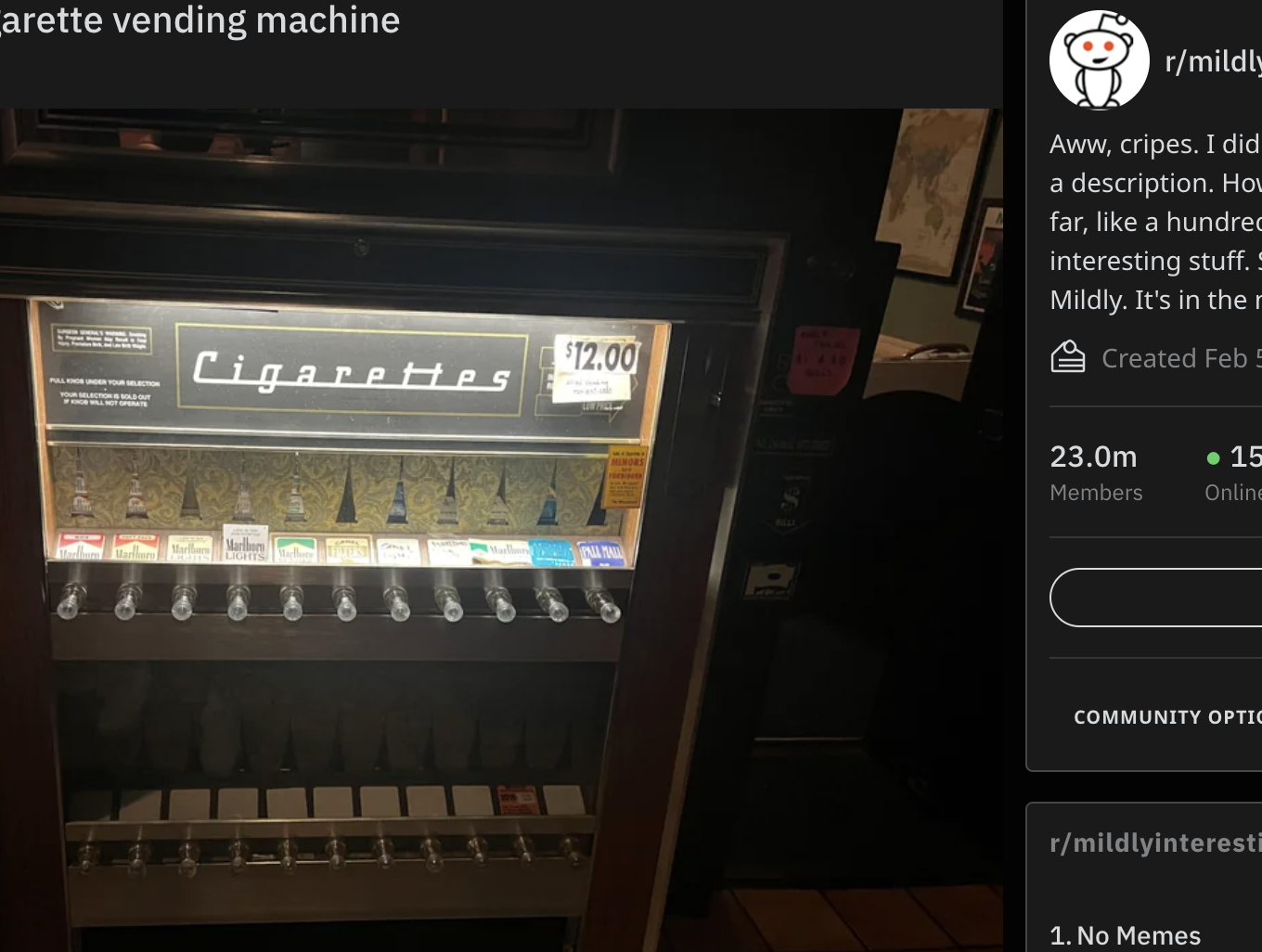 A cigarette vending machine is shown