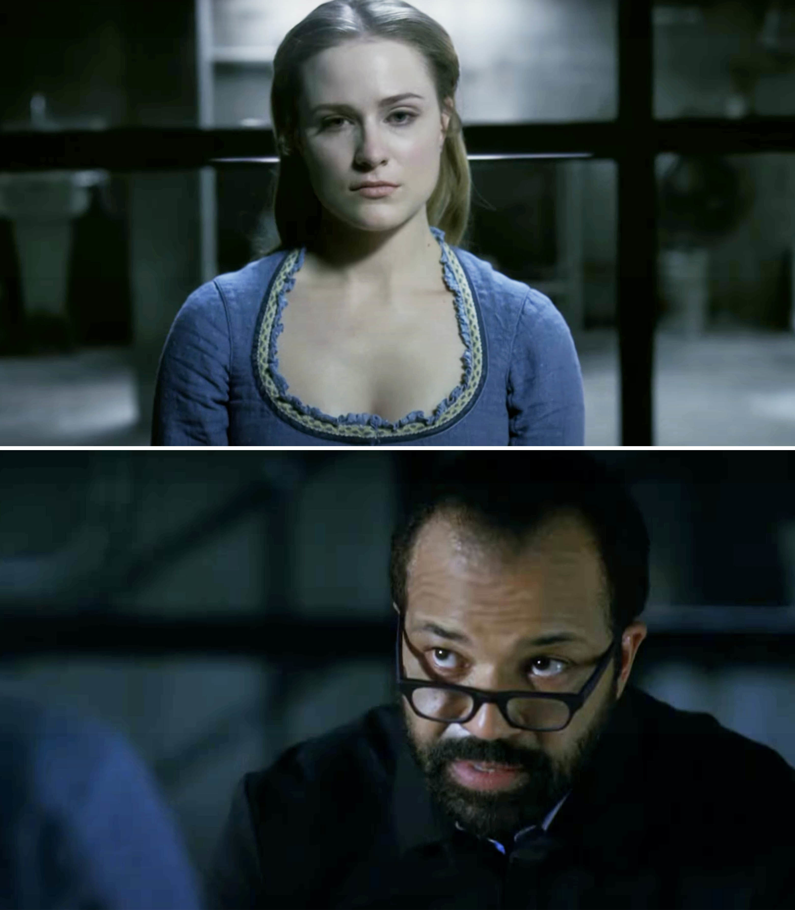 Evan Rachel Wood and Jeffrey Wright in a scene from Westworld Season 1