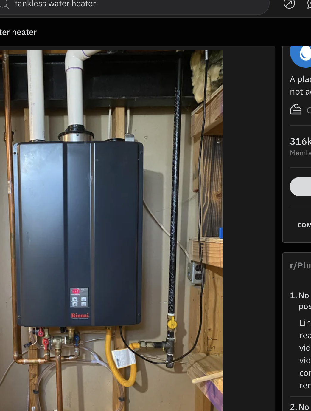 Installed tankless water heater in a home utility area