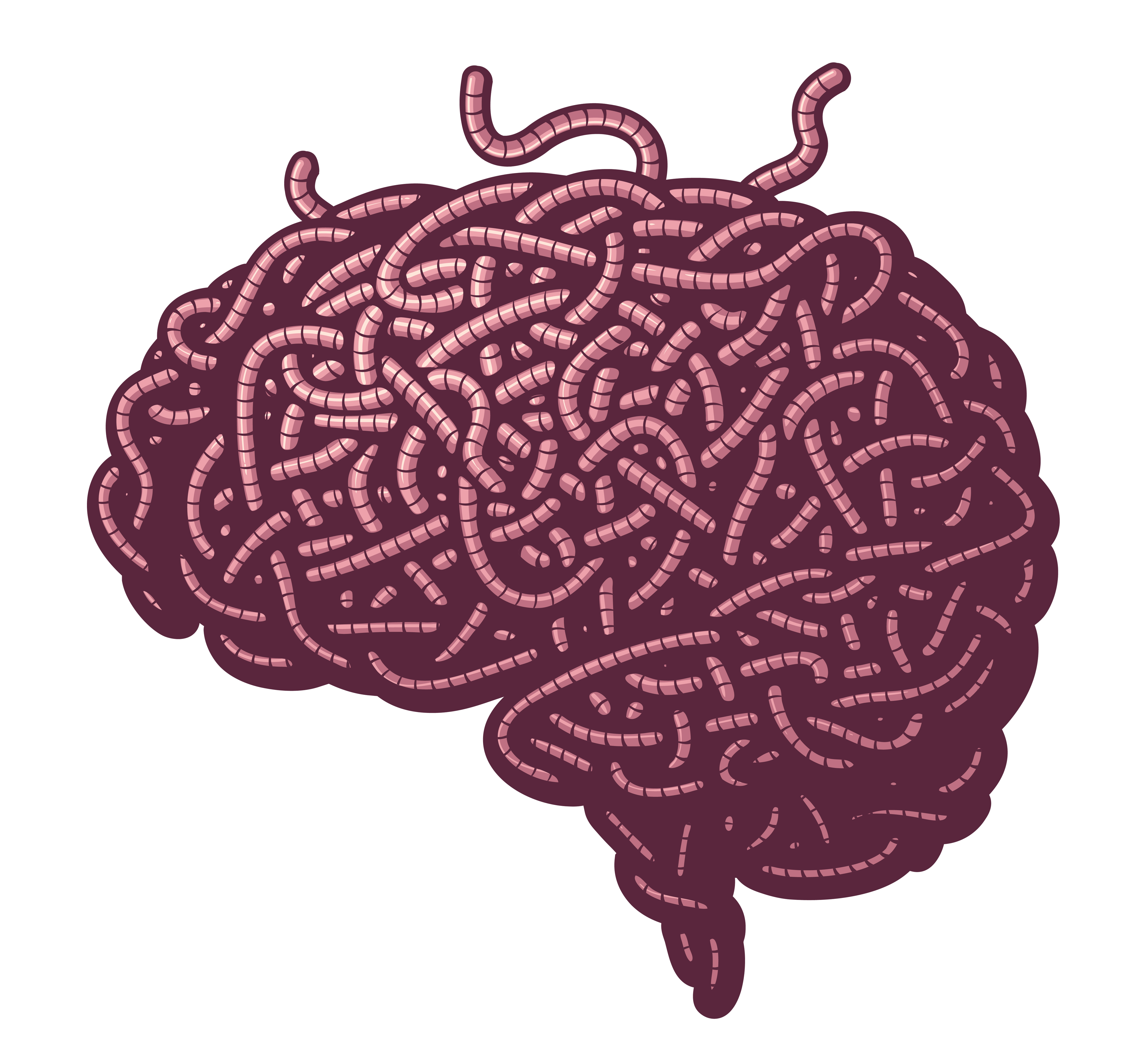 Illustration of a human brain made from intertwined worms