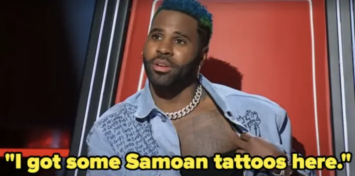 Jason Derulo shows his chest tattoos on a red carpet, saying, &quot;I got some Samoan tattoos here.&quot;