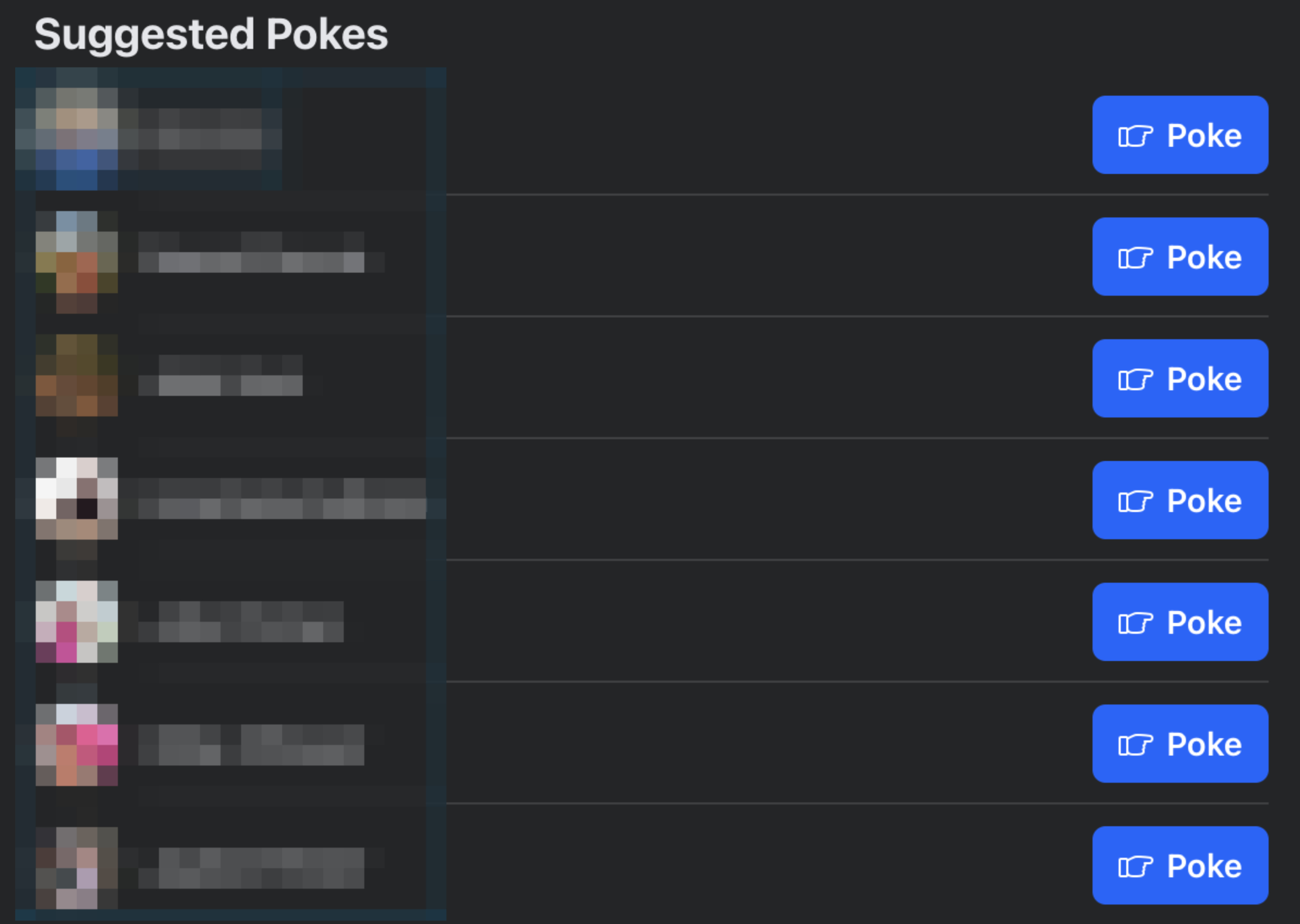 A list titled &quot;Suggested Pokes&quot; with names.