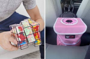 3d puzzle cube and car trash bin