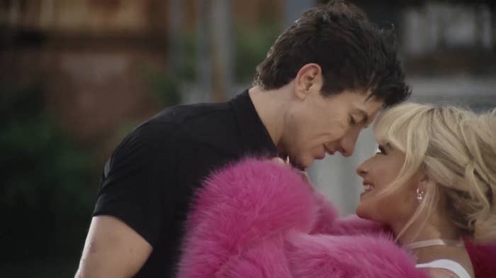 Barry Keoghan and Sabrina Carpenter share an intimate moment, with Sabrina wearing a striking fur coat