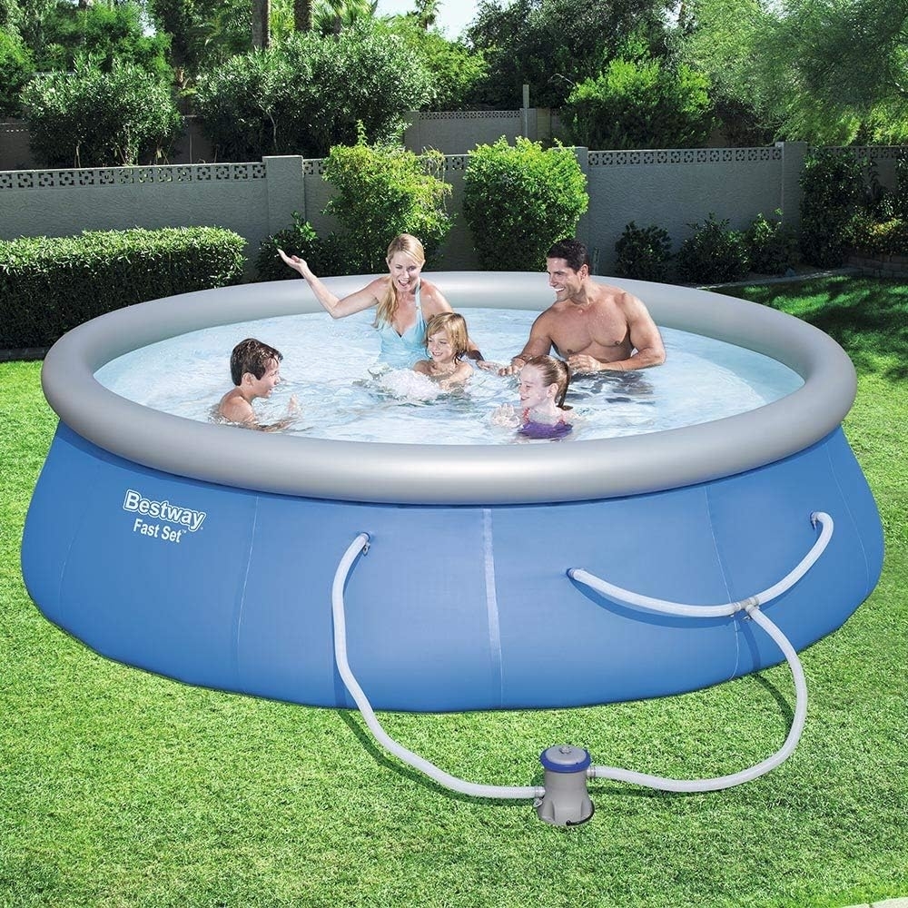 Family enjoying the inflatable pool
