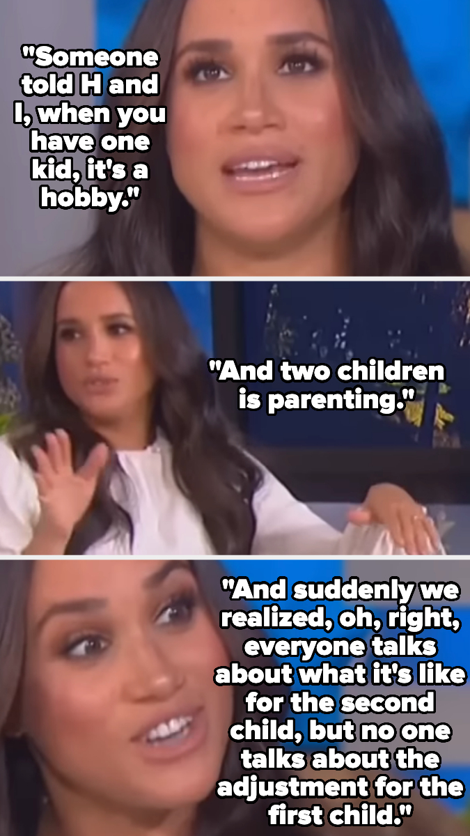 A woman in two different shots, discussing the transition from having one child to two. Text reads quotes about parenting adjustment