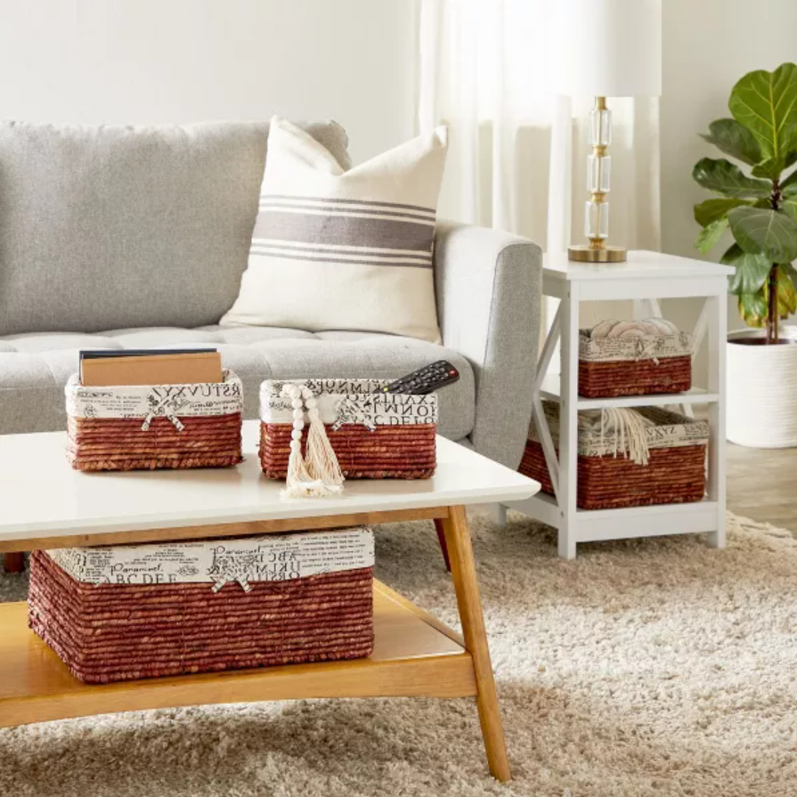 The baskets displayed in living room