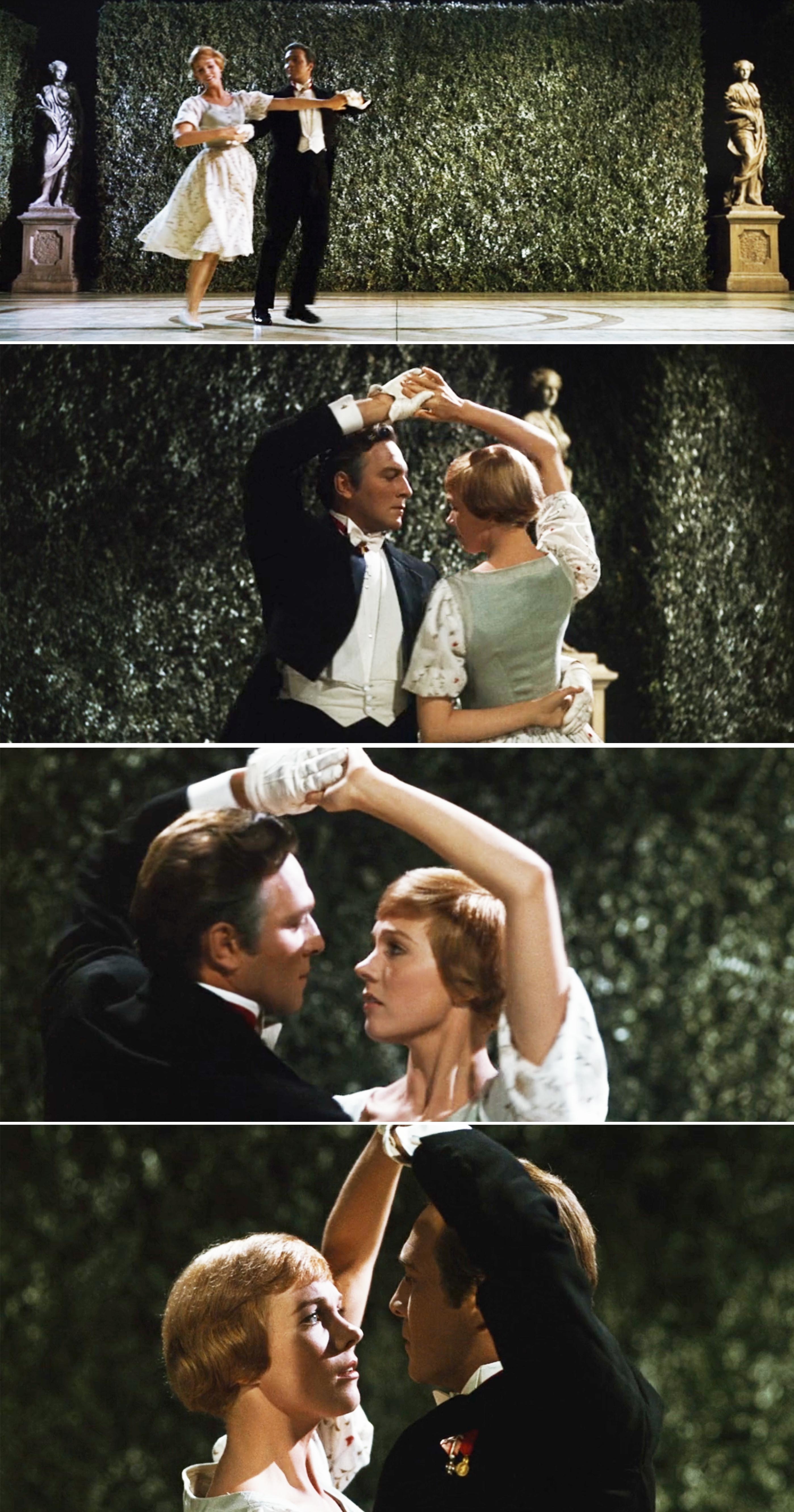 Julie Andrews and Christopher Plummer dance together in elegant attire in scenes from &quot;The Sound of Music.&quot;