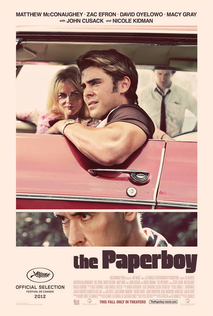 Matthew McConaughey, Zac Efron, David Oyelowo, Macy Gray, John Cusack, and Nicole Kidman in a poster for the 2012 film &quot;The Paperboy.&quot;