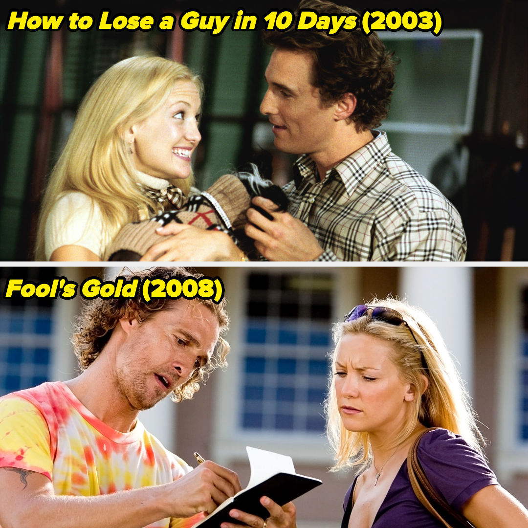 Top image: Kate Hudson and Matthew McConaughey in &quot;How to Lose a Guy in 10 Days&quot; (2003). Bottom image: Kate Hudson and Matthew McConaughey in &quot;Fool&#x27;s Gold&quot; (2008)