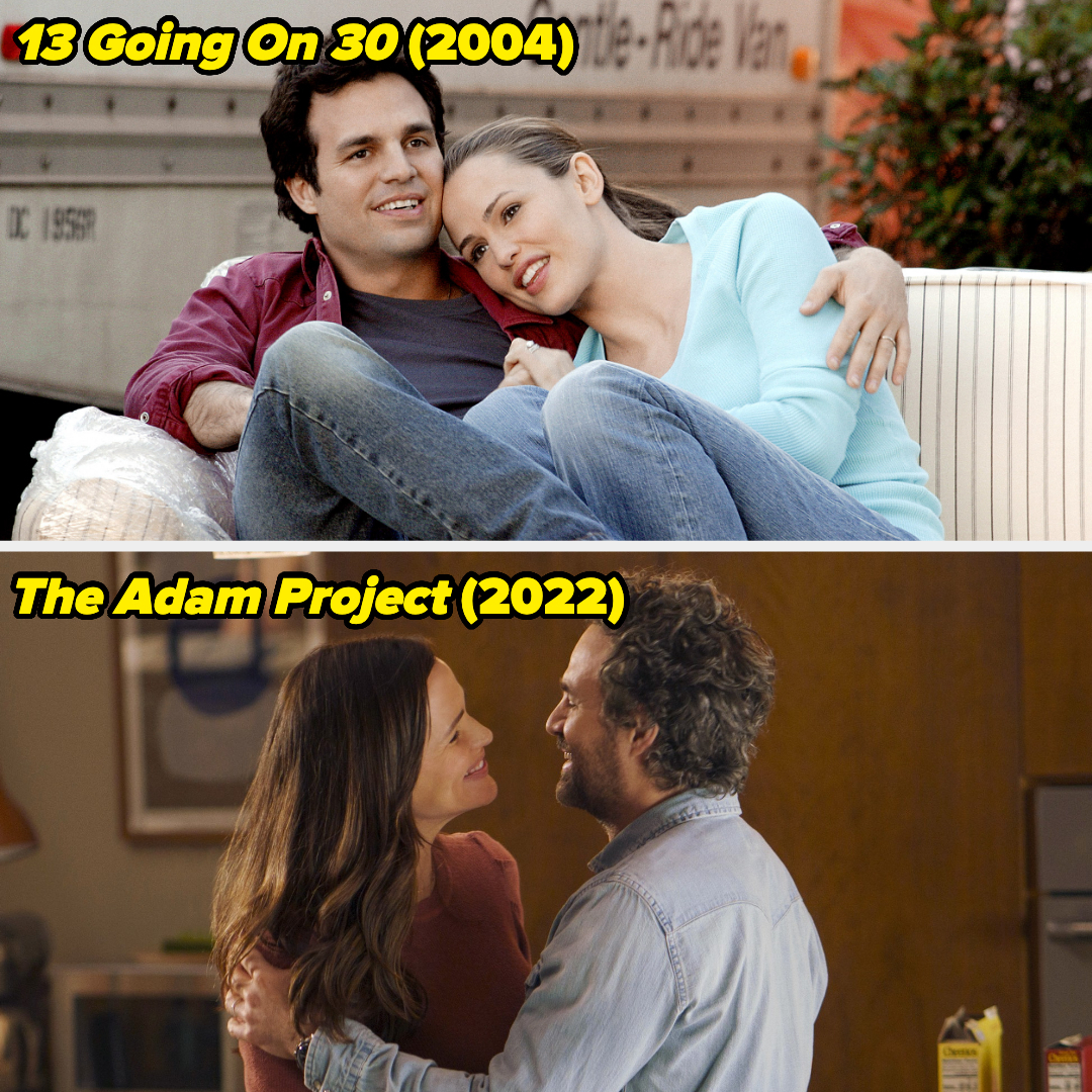 &quot;13 Going on 30&quot; scene with Jennifer Garner and Mark Ruffalo sitting together. &quot;The Adam Project&quot; scene with Jennifer Garner and Mark Ruffalo embracing