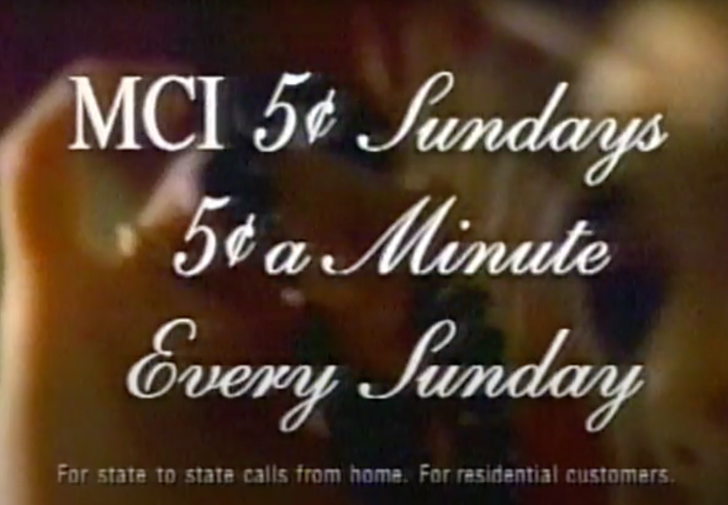 MCI advertisement promoting 5¢ a minute rate every Sunday for state-to-state calls from home for residential customers