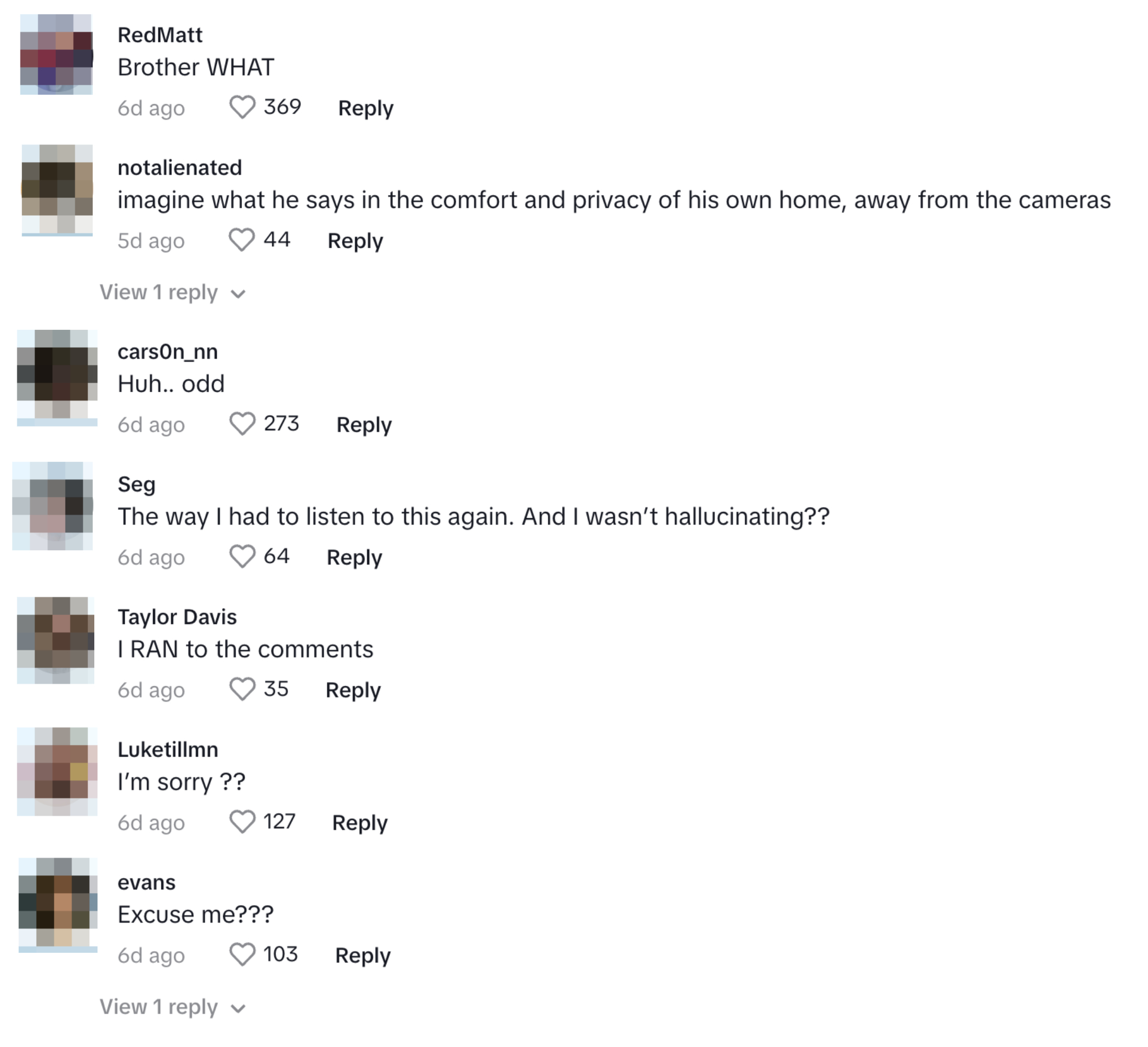 Multiple user comments on a social media post responding with surprise and confusion to a previous statement