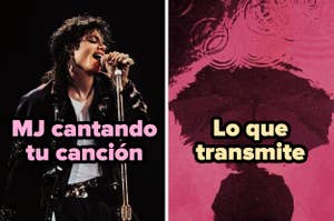 Michael Jackson cantando en un micrófono, y una imagen abstracta con el texto "Lo que transmite"