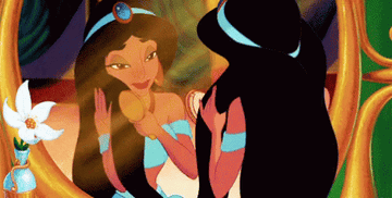 Princess Jasmine from &quot;Aladdin&quot; brushing her hair in front of a mirror.