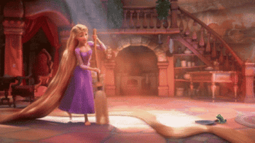 Rapunzel sweeps the floor in Disney&#x27;s &quot;Tangled.&quot;