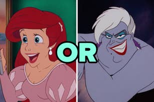 On the left, Ariel from The Little Mermaid, and on the right, Ursula from The Little Mermaid with or typed in the middle