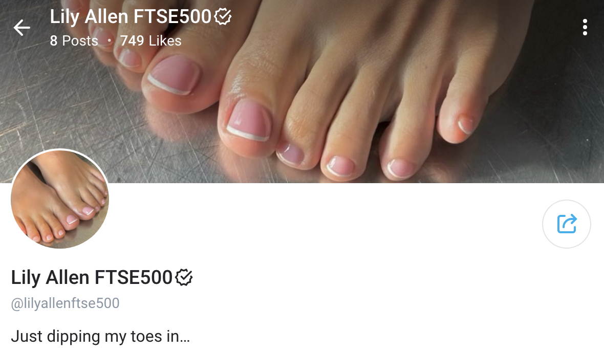OnlyFans page of Lily Allen showing their feet, caption reads &quot;Just dipping my toes in...&quot;