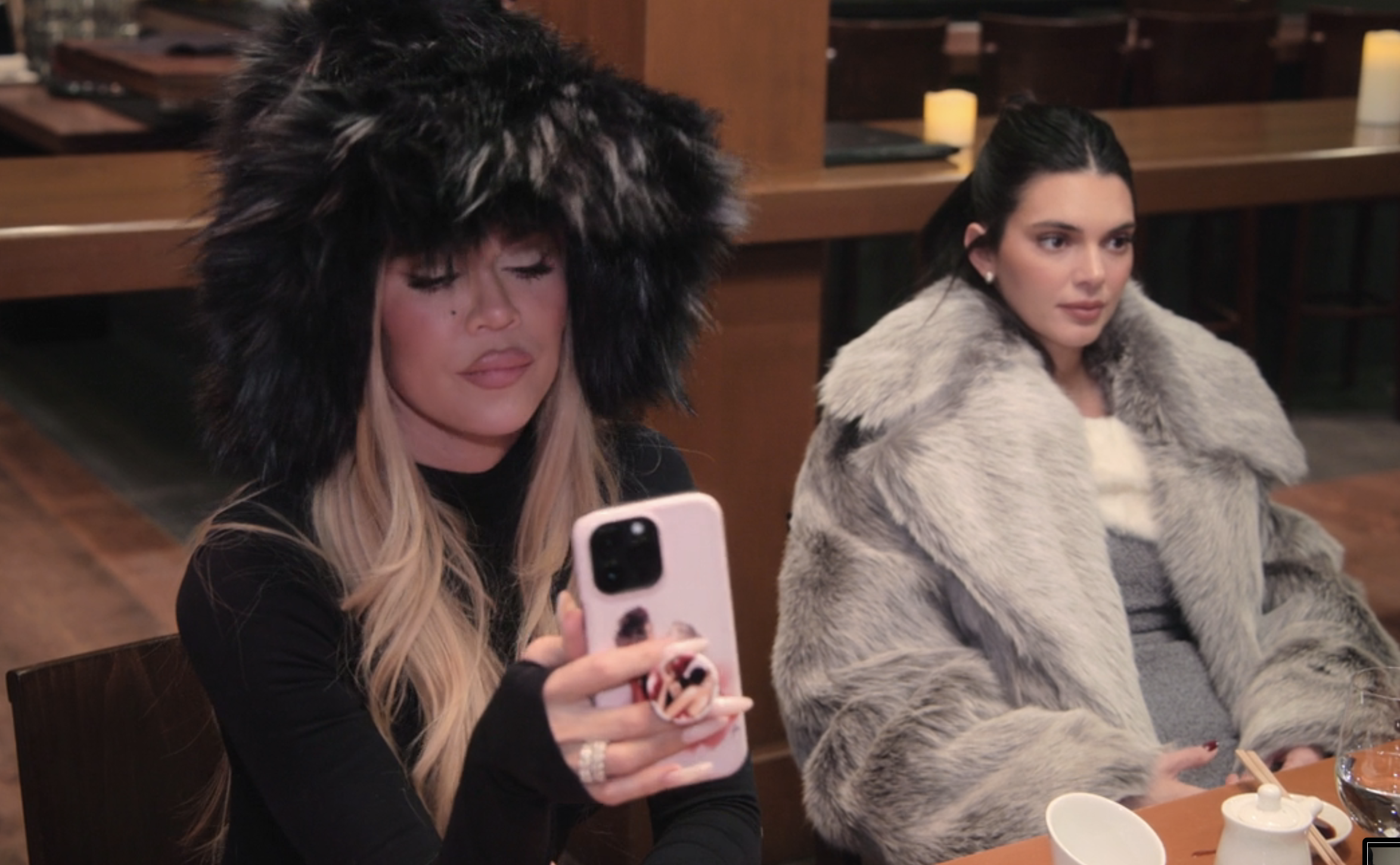 Closeup of Khloé Kardashian and Kendall Jenner in &quot;The Kardashians&quot;