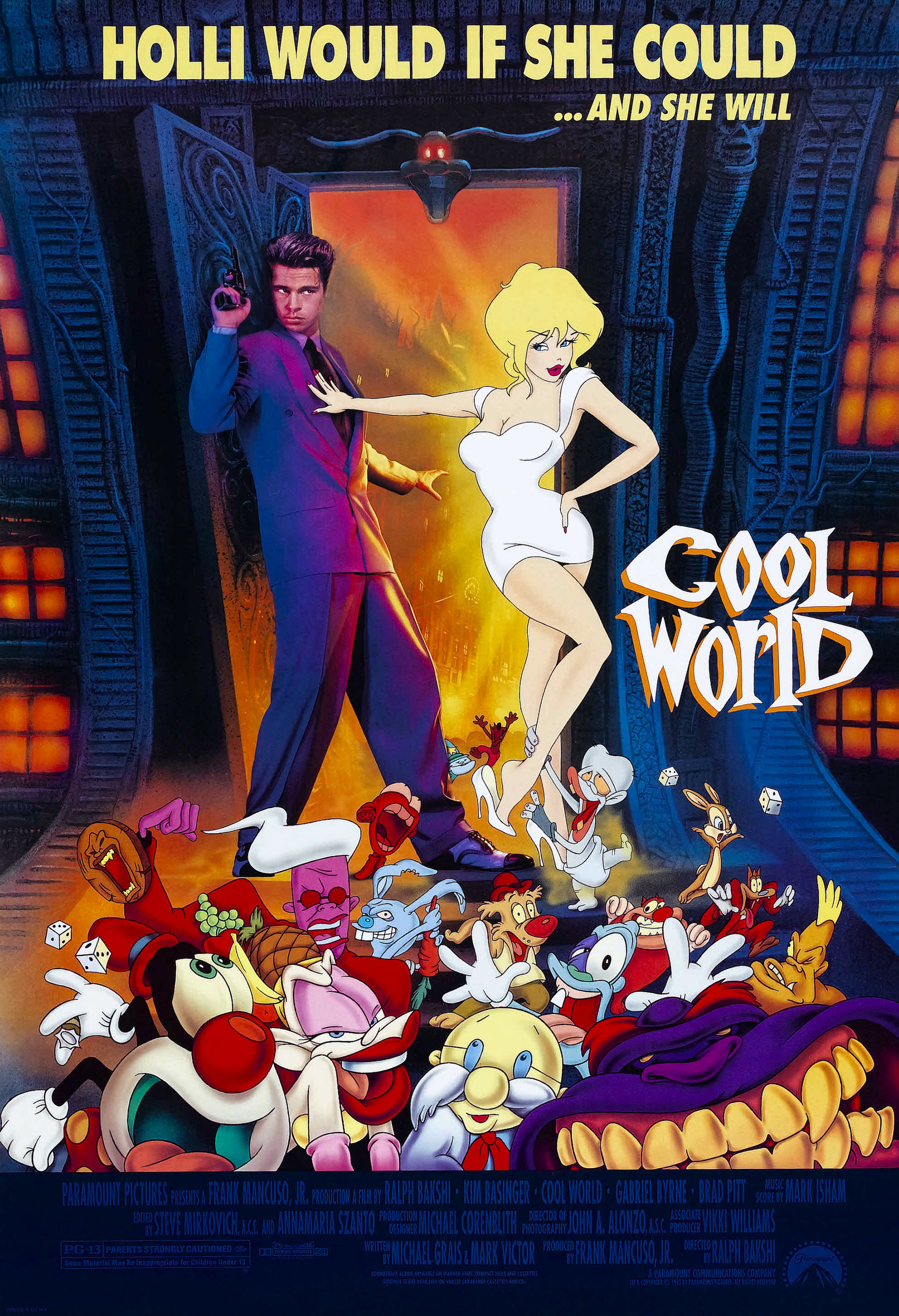 Cool World movie poster featuring animated characters, Gabriel Byrne, and Holli Would, with a tagline &quot;Holli Would if she could... and she will.&quot;