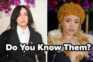Billie Eilish in a suit and Ice Spice in a fur-trimmed outfit are shown side-by-side with the text "Do You Know Them?"