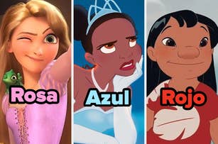 Rapunzel, Tiana y Lilo haciendo diferentes expresiones faciales