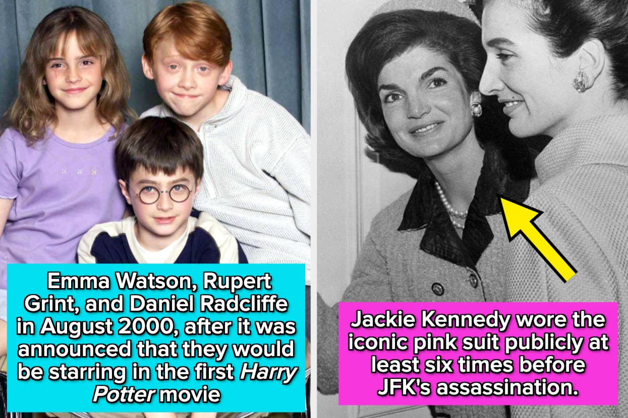 Emma Watson, Rupert Grint, and Daniel Radcliffe in August 2000, after it was announced they would star in the first Harry Potter movie. Jackie Kennedy wore the pink suit publicly at least six times before JFK's assassination