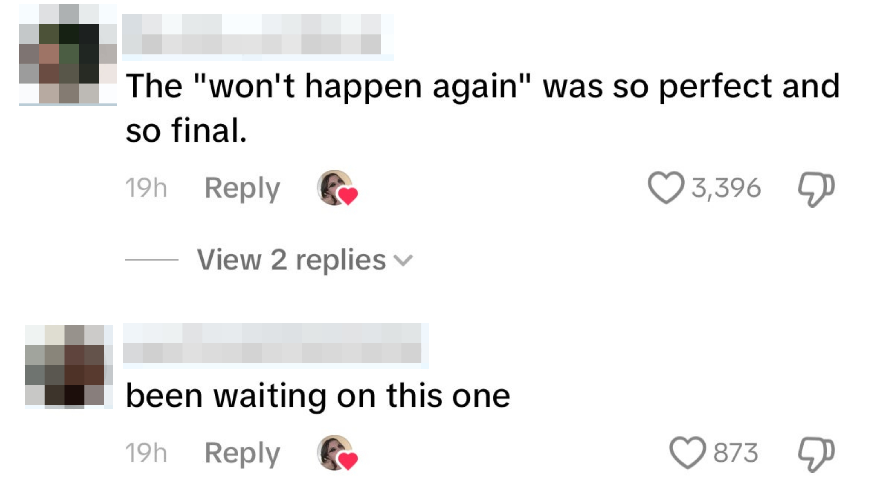 Two comments: The Abstract Witch&#x27;s comment says &#x27;The &quot;won&#x27;t happen again&quot; was so perfect and so final&#x27;