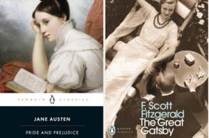 Book covers of "Pride and Prejudice" by Jane Austen and "The Great Gatsby" by F. Scott Fitzgerald from the Penguin Classics series