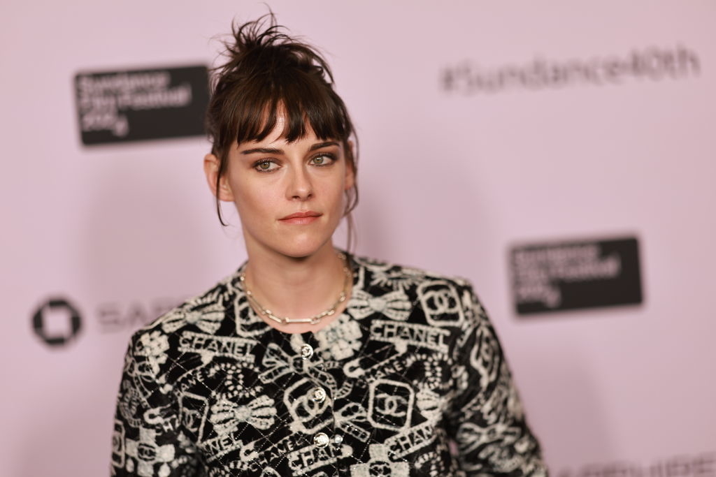 Kristen Stewart at Sundance Film Festival, wearing a patterned Chanel top