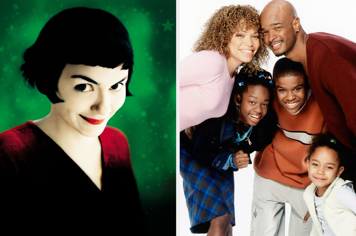 Left: Audrey Tautou as Amélie Poulain. Right: Cast of My Wife and Kids: Tisha Campbell, Damon Wayans, Jazz Raycole, George Gore II, Parker McKenna Posey