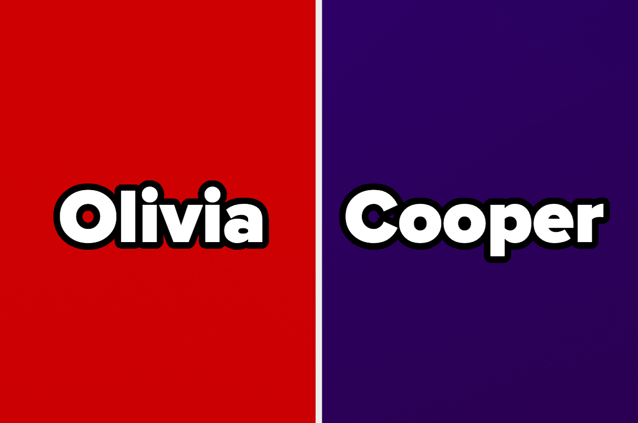 Split image. Left side reads, "Olivia." Right side reads, "Cooper."