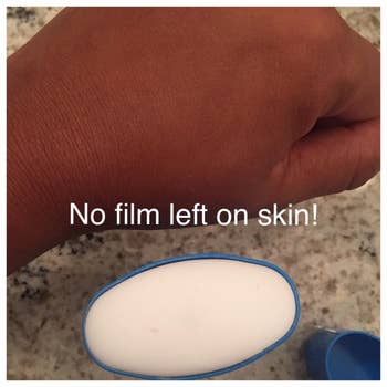 reviewer shows how the anti-chafe balm goes clear on skin