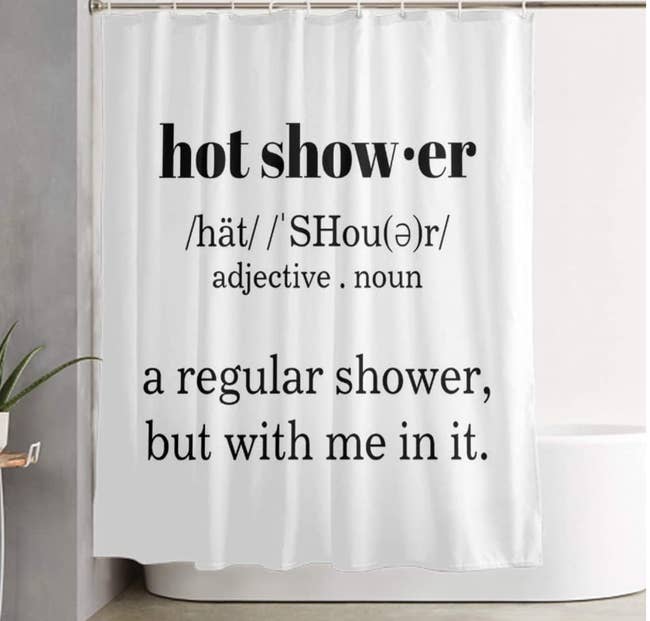 Shower curtain with the text: 