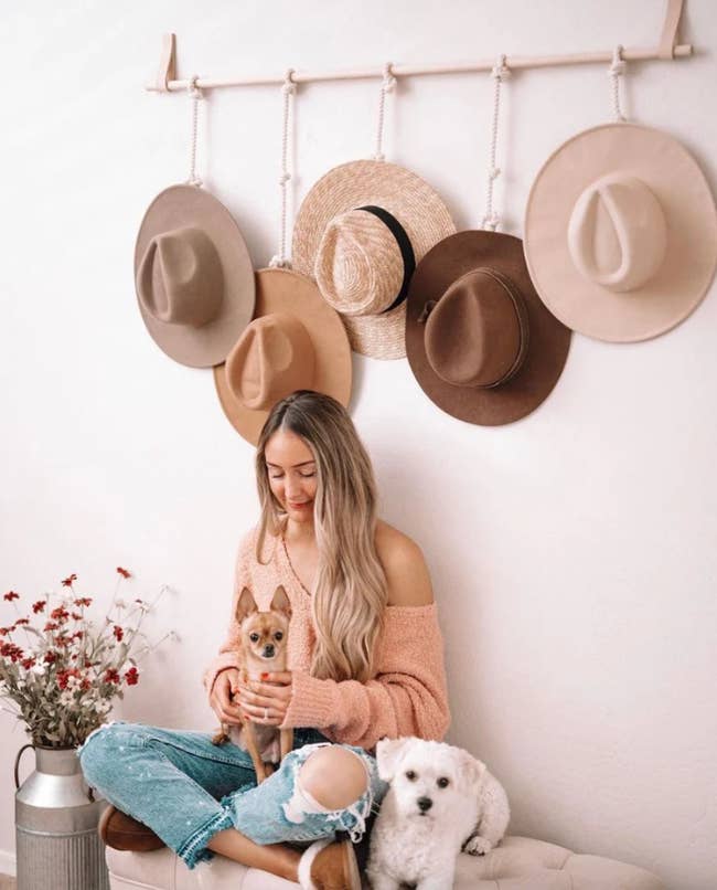 hats hanging from the hooks