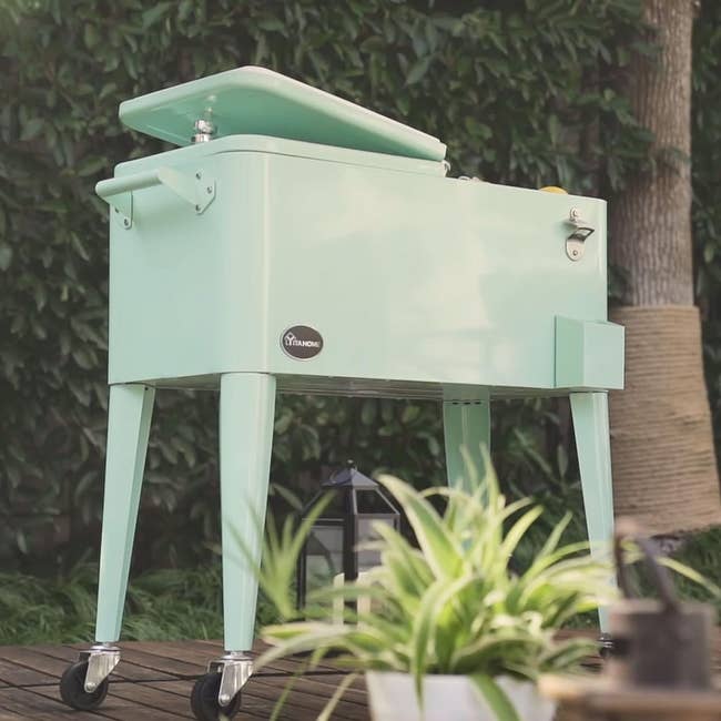 Mint green rolling cooler cart