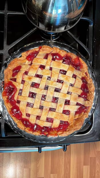 a reviewer's finished pie with perfectly golden crust