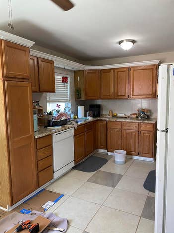 reviewer kitchen with dated cabinets