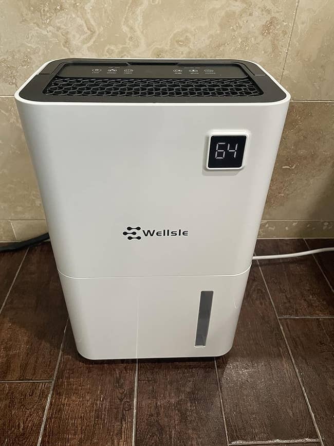 A portable Wellsle dehumidifier with a digital s