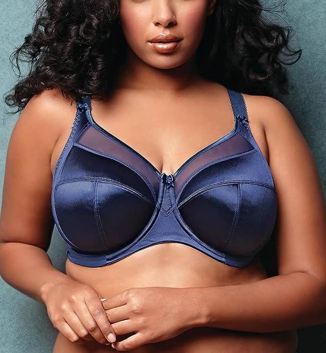 model wearing the navy bra