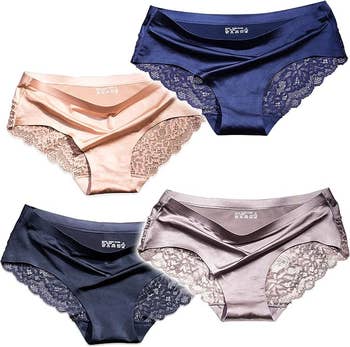 Assortment of silky hiphugger underwear with lace accents