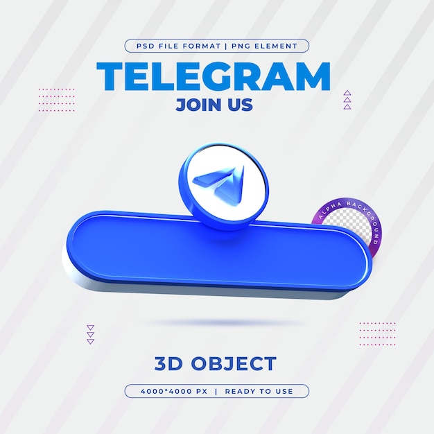 Bezpłatny plik PSD dołącz do nas na profilu telegram social media 3d render izolowany do kompozycji