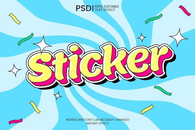 Bezpłatny plik PSD ninetees style sticker edytowalny efekt tekstowy