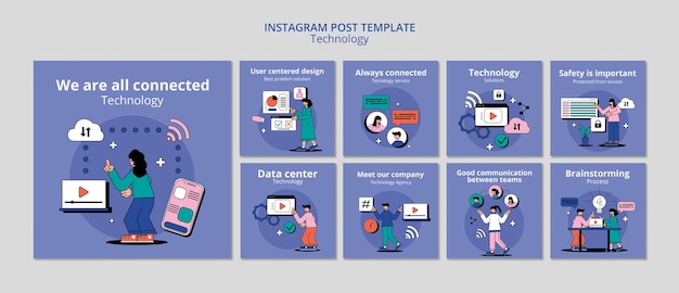 Bezpłatny plik PSD płaskie rozwiązania technologiczne na instagramie