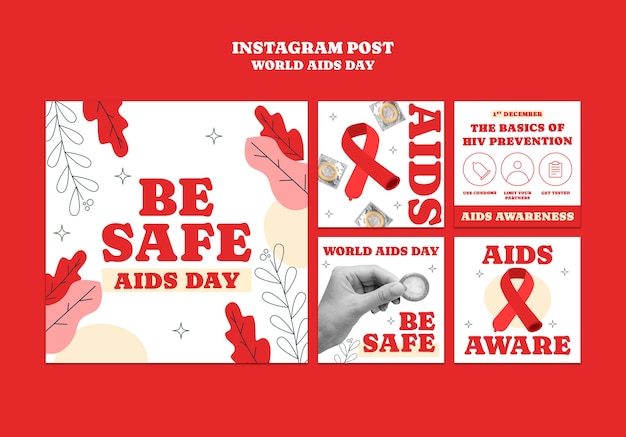 Bezpłatny plik PSD posty na instagramie z okazji światowego dnia aids