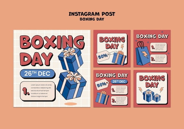 Bezpłatny plik PSD ręcznie rysowane posty na instagramie z okazji boxing day