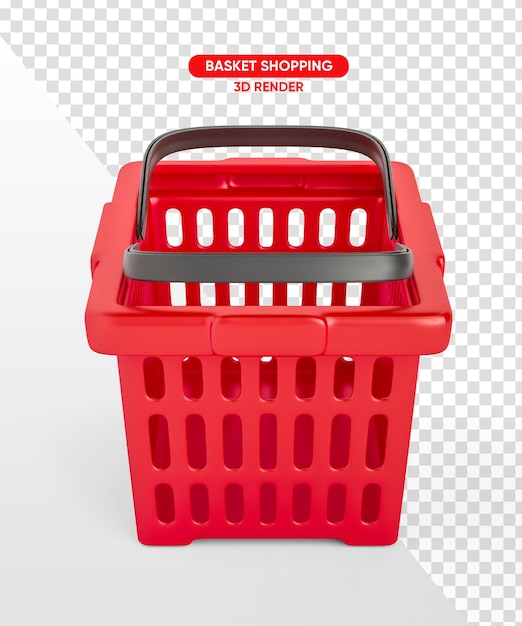 Bezpłatny plik PSD supermarket kosz czerwony 3d render realistyczny na przezroczystym tle