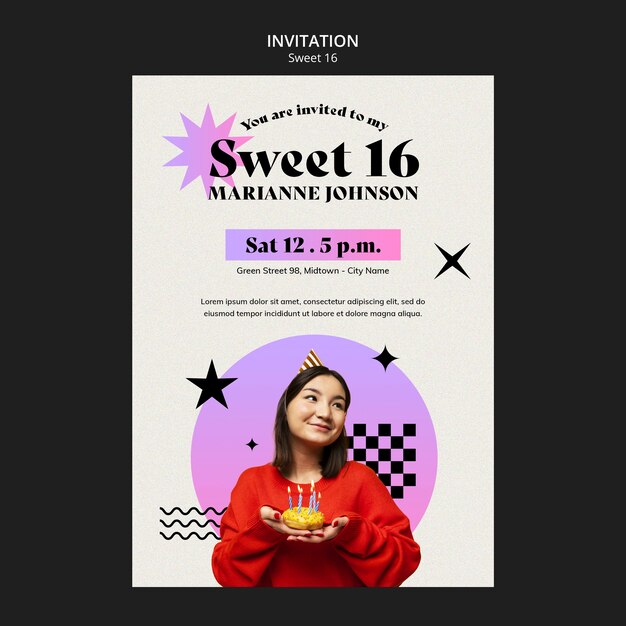 Szablon zaproszenia na uroczystość Sweet 16