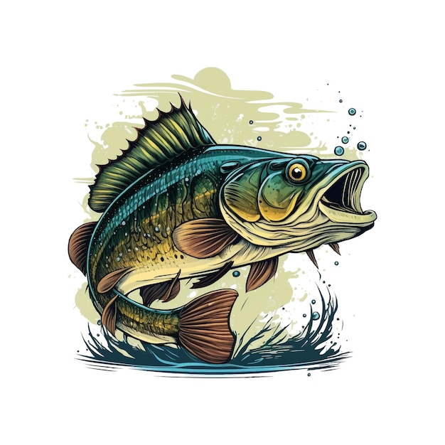 Bezpłatny wektor big bass fish wektor kreskówka dla tshirt projekt koszulki z dużymi basami